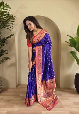 Violet Zari Work Silk Saree Set
