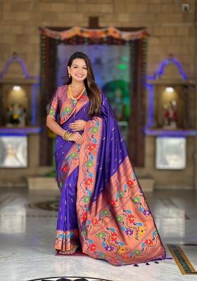 Violet Zari Work Silk Saree Set