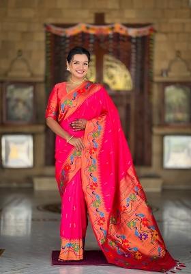 Pink Zari Work Silk Saree Set