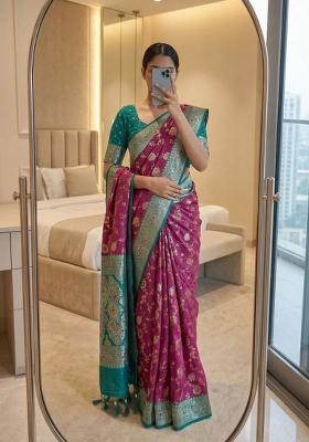 Wine Zari Work Banarasi Saree Set