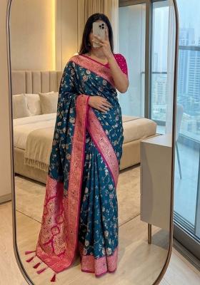 Teal Zari Work Banarasi Saree Set