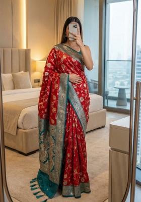 Red Zari Work Banarasi Saree Set