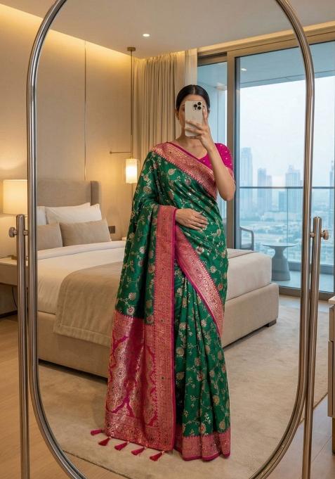 Sea Green Zari Work Banarasi Saree Set