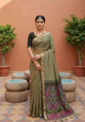 Mehendi Printed Cotton Saree Set