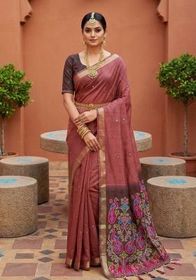 Pink Printed Cotton Saree Set