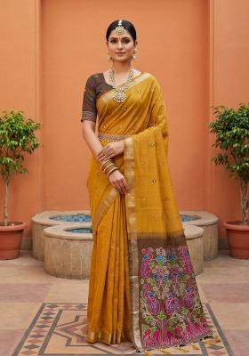 Rust Printed Cotton Saree Set