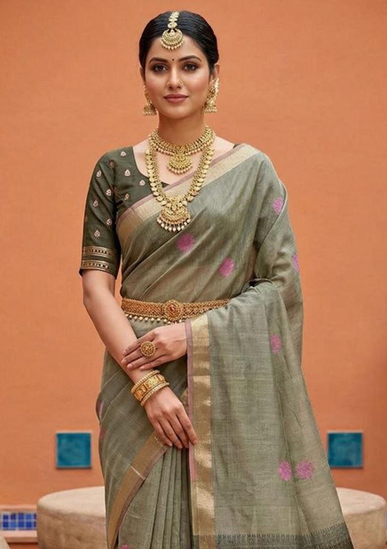 Multicolor Printed Cotton Saree Set - Indya