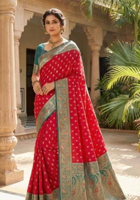 Pink Zari Work Banarasi Saree Set