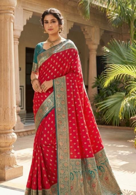 Pink Zari Work Banarasi Saree Set