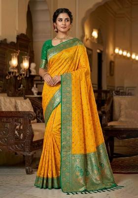 Yellow Zari Work Banarasi Saree Set