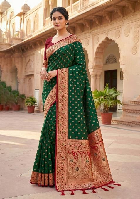 Green Zari Work Banarasi Saree Set