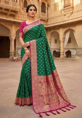 Sea Green Zari Work Banarasi Saree Set