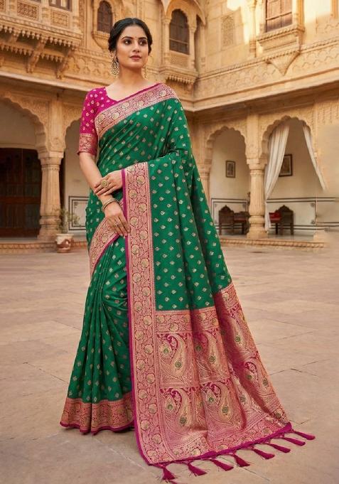 Sea Green Zari Work Banarasi Saree Set