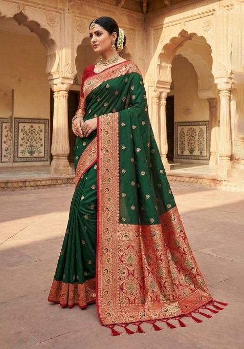 Green Zari Work Banarasi Saree Set