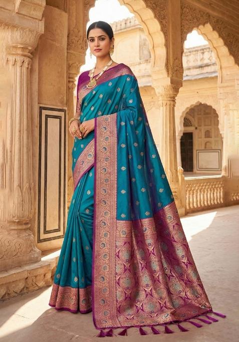 Sea Green Zari Work Banarasi Saree Set