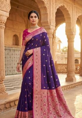 Violet Zari Work Banarasi Saree Set