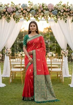Pink Zari Work Banarasi Saree Set