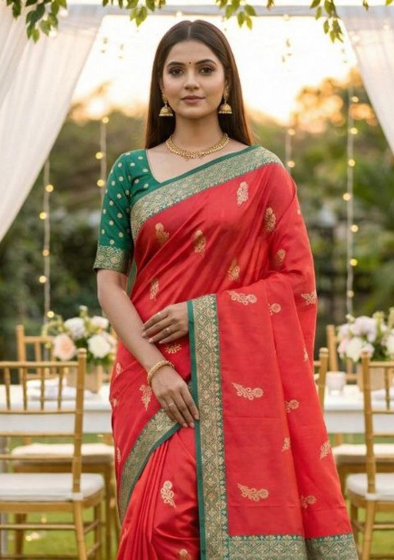 Pink Zari Work Banarasi Saree Set - Indya