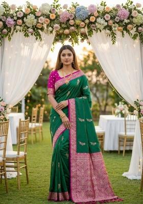 Sea Green Zari Work Banarasi Saree Set