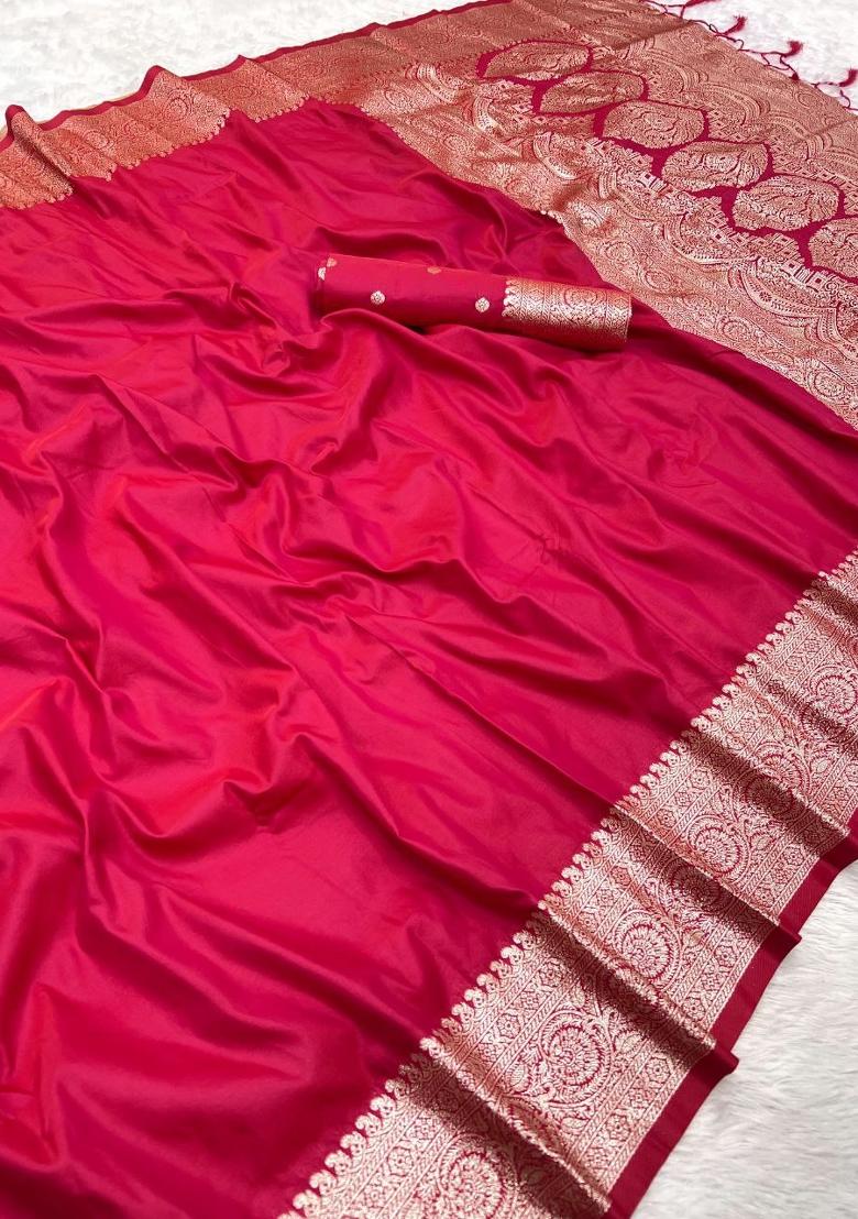 Pink Zari Work Banarasi Saree Set - Indya