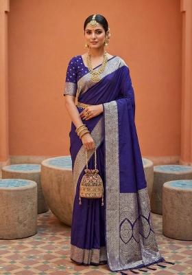 Violet Zari Work Banarasi Saree Set