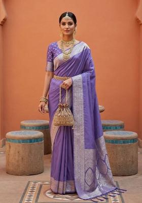 Lavender Zari Work Banarasi Saree Set