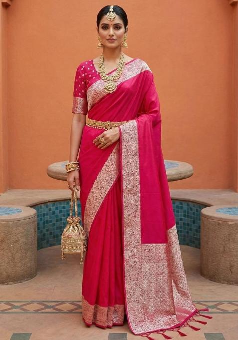 Pink Zari Work Banarasi Saree Set