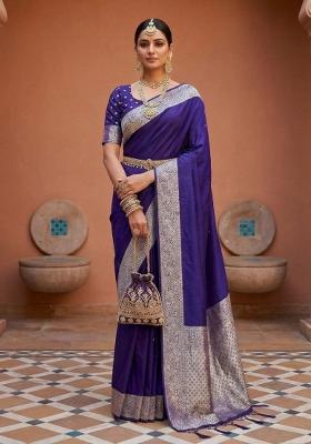 Violet Zari Work Banarasi Saree Set