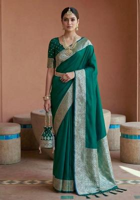 Sea Green Zari Work Banarasi Saree Set