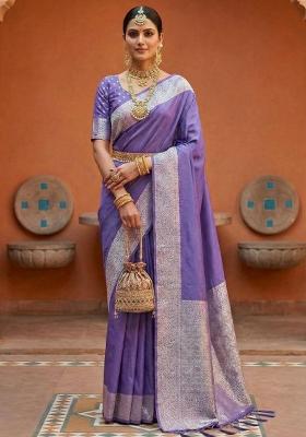 Lavender Zari Work Banarasi Saree Set