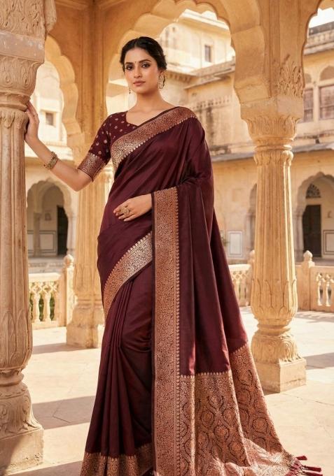 Coffee Zari Work Banarasi Saree Set