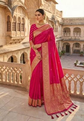 Pink Zari Work Banarasi Saree Set