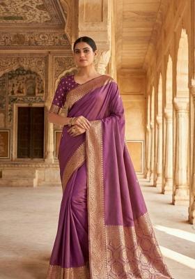 Lavender Zari Work Banarasi Saree Set