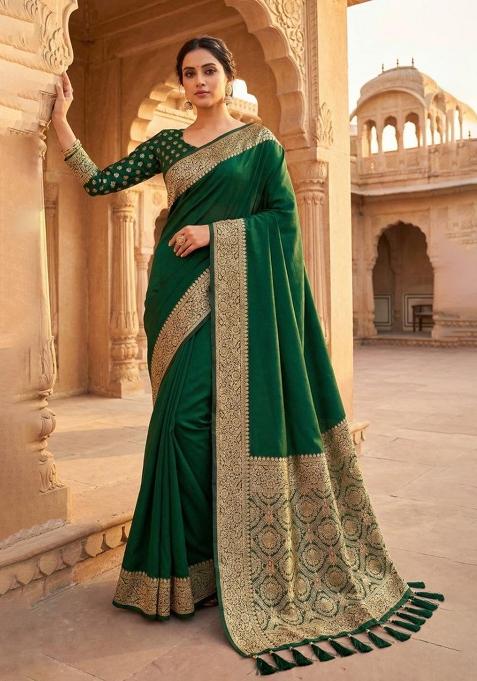 Green Zari Work Banarasi Saree Set