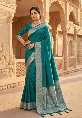 Sea Green Zari Work Banarasi Saree Set