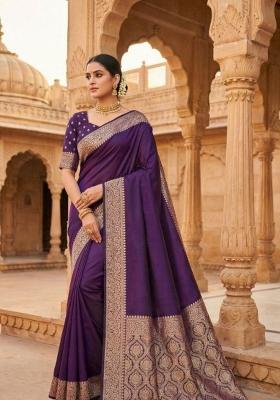 Purple Zari Work Banarasi Saree Set