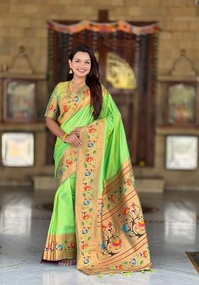 Parrot Green Zari Work Banarasi Saree Set
