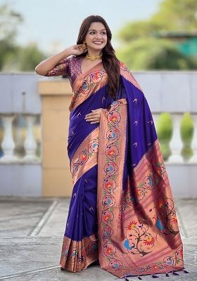 Violet Zari Work Banarasi Saree Set
