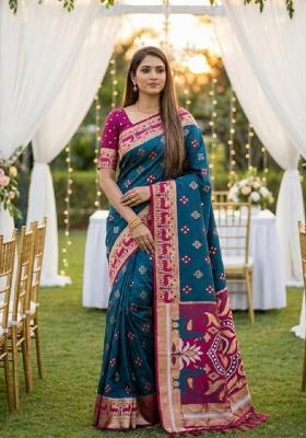 Teal Zari Work Banarasi Saree Set