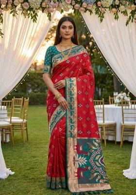 Pink Zari Work Banarasi Saree Set