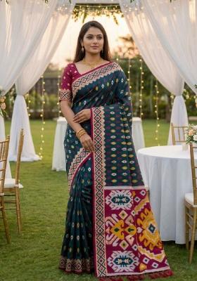 Teal Zari Work Banarasi Saree Set