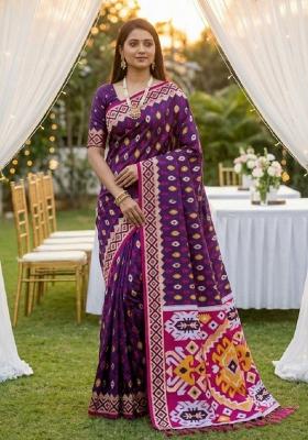 Purple Zari Work Banarasi Saree Set
