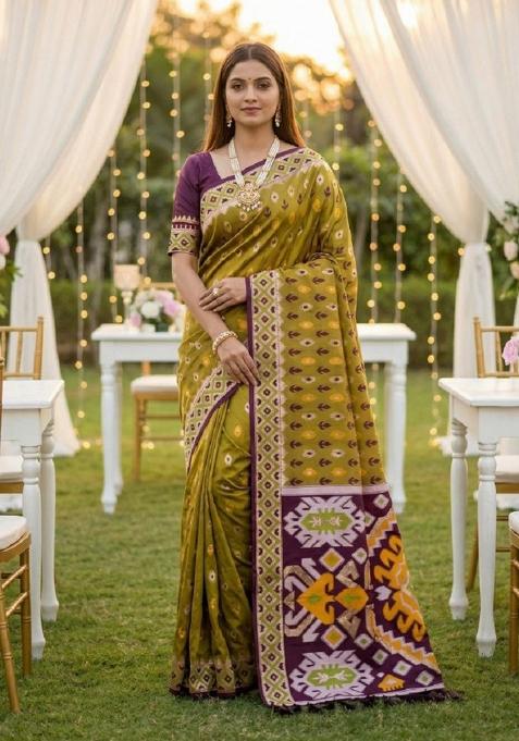 Mustard Zari Work Banarasi Saree Set