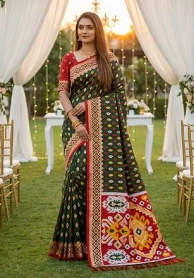 Dark Green Zari Work Banarasi Saree Set