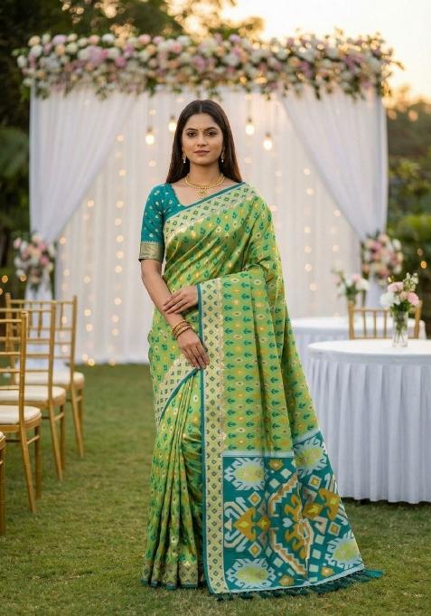 Sea Green Zari Work Banarasi Saree Set