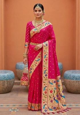 Pink Zari Work Banarasi Saree Set