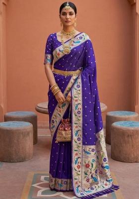 Violet Zari Work Banarasi Saree Set