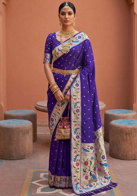 Violet Zari Work Banarasi Saree Set