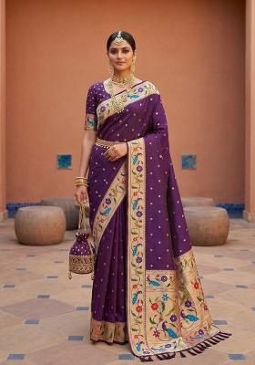 Wine Zari Work Banarasi Saree Set