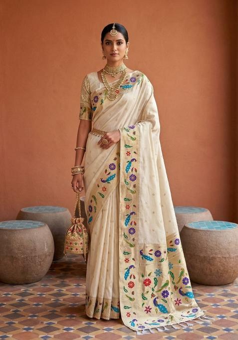 White Zari Work Banarasi Saree Set